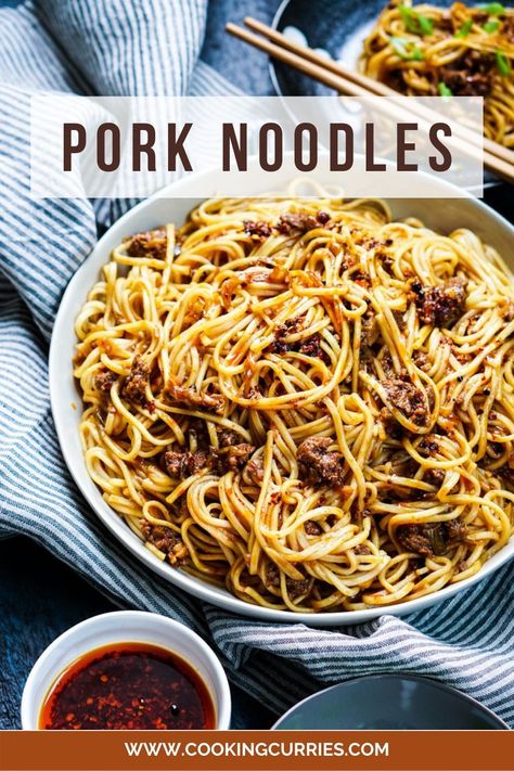 Pork Noodles Recipe, Spicy Pork Noodles, Spicy Noodles Recipe, Sichuan Chili Oil, Pork Stir Fry Recipes, Pork Pasta, Pork Ramen, Cooking Curry, Ground Pork Recipes