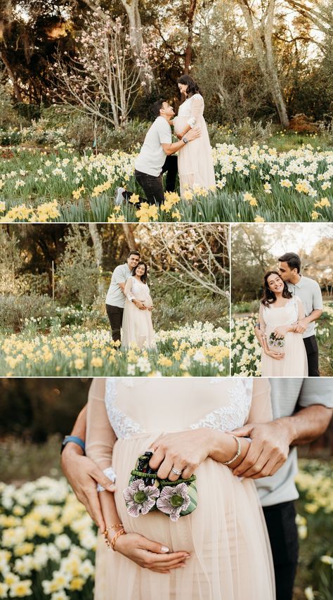 Garden Maternity Shoot Photo Ideas, Spring Maternity Photoshoot Ideas, Maternity Photography Botanical Garden, Maternity Shoot In Garden, Outside Maternity Pictures Spring, Maternity Flower Field Photoshoot, Flower Garden Maternity Shoot, Flower Garden Maternity Photos, Easter Maternity Pictures