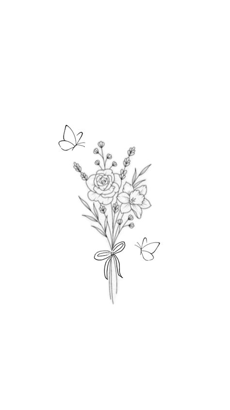 Matching Bff Tattoos, Maching Tattoos, Flower Spine Tattoos, Cute Simple Tattoos, Basic Tattoos, Bouquet Tattoo, Beautiful Flower Tattoos, Small Pretty Tattoos, Simple Tattoo Designs