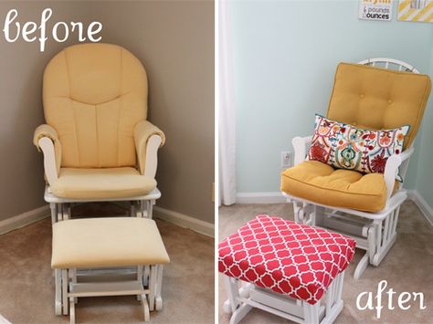 Easy Bathroom Makeover, Muebles Shabby Chic, Diy Crafts Ideas, Bright Fabric, Glider Rocker, Furniture Showroom, Apartment Furniture, Refurbished Furniture, Ikea Furniture