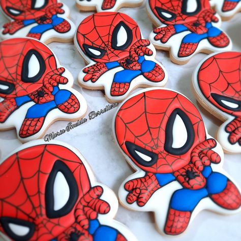 Spidey And His Amazing Friends Cookies, Spiderman Sugar Cookies, Super Hero Cookies, Spiderman Cookies, Spidey Birthday, Glass Cookies, Cartoon Cookie, Spiderman Cartoon, Spiderman Theme