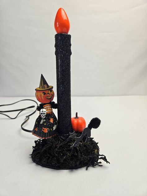 I just added a new item to eBay, Upcycled Halloween Candolier Decor Black & Orange Pumpkin Head With Witch Hat! #eBay #eBaySeller Witch With Black Cat, Happy Halloween Sign, Vintage Halloween Witch, Happy Halloween Signs, Halloween Floral, Electric Candle, Jack O Lanterns, Vintage Halloween Decorations, Halloween Sign