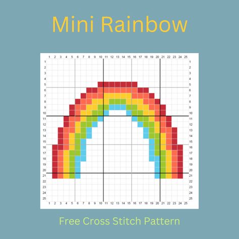 Keeping it Real: Mini Rainbow - Free Cross Stitch Pattern Small Rainbow Cross Stitch, Rainbow Cross Stitch Pattern Free, Tiny Cross Stitch Patterns Free, Mini Cross Stitch Patterns Free, Acnh Rainbow, Mini Cross Stitch Patterns, Cross Stitch Rainbow, Tiny Journal, Rainbow Cross Stitch