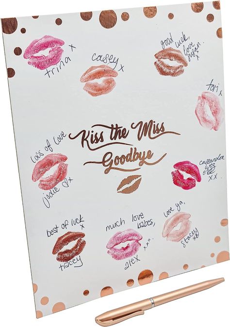 Kiss The Miss - Hen Party Brides Made Game Accessories Goodbye Rose Gold Foil Do Gift Keepsake Bride to be Classy Hen Do, Hen Games, Kiss The Miss Goodbye, Party Guest Book, Hens Party Themes, Rose Gold Pen, Hen Party Games, Hen Party Accessories, Lipstick Kiss