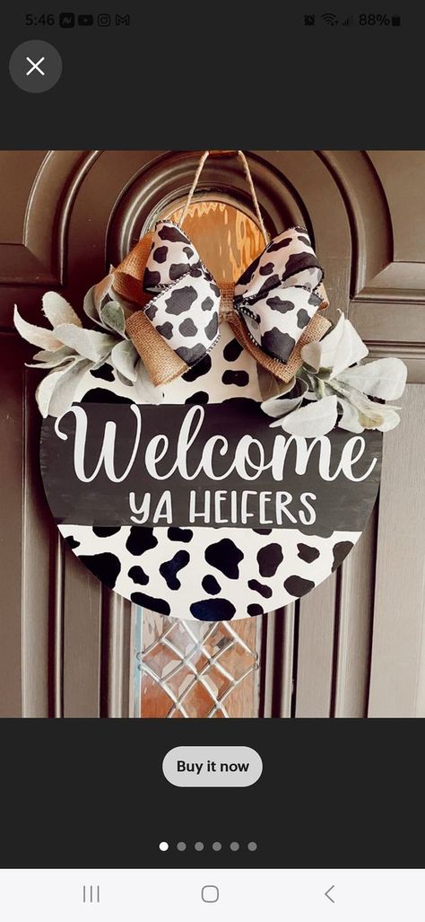 Cow Print Door Hanger, Cow Print Door, Farm Door, Teacher Door Hangers, Heifer Cow, Door Hangers Diy, Door Signs Diy, Wooden Door Signs, Diy Wood Signs