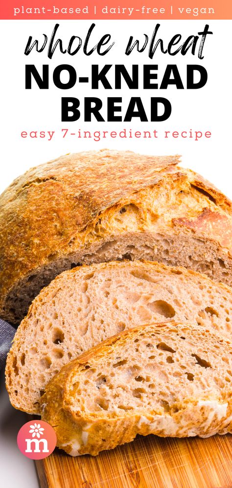 Bake the perfect loaf with our Whole Wheat No-Knead Bread! 🍞🌾 This simple and wholesome recipe requires no kneading and delivers a crusty, nutty, and delicious bread. Enjoy the aroma of fresh-baked goodness and the satisfaction of homemade bread. Pin it now and embrace the joy of easy baking! 😋🌿 Vegan No Knead Bread, No Yeast Whole Wheat Bread, Whole Wheat Garlic Bread, Crusty Whole Wheat Bread, Quick Whole Wheat Bread, Vegan Whole Grain Bread Recipe, Wheatless Bread, Recipes Using Whole Wheat Flour, Easy Whole Wheat Bread Recipes