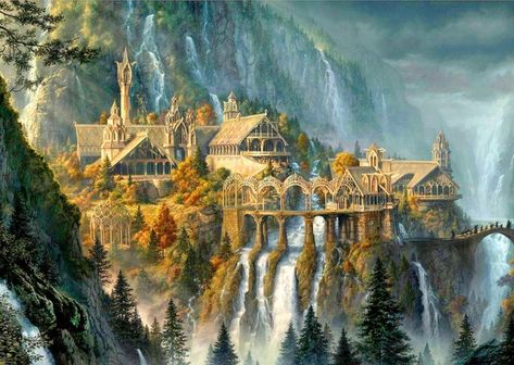 the rivendell waterfalls | Rivendell waterfall and harp audio atmosphere Sunset Cross Stitch Pattern, Middle Earth Art, Tolkien Art, Lotr Art, Fantasy City, Fantasy Castle, Fantasy Setting, Fantasy Places, Fantasy Art Landscapes