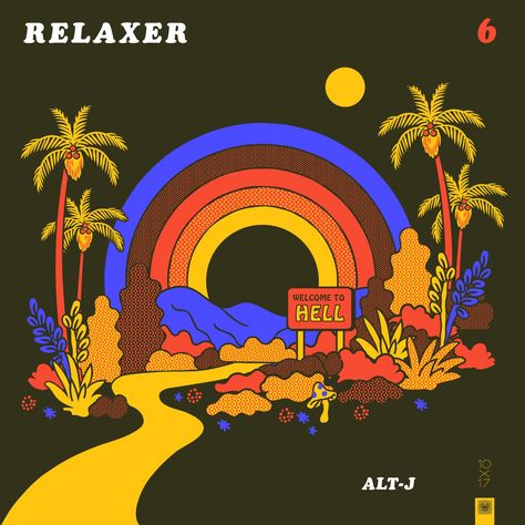 Alt-J Album Cover Reimagined by Amy Hood - Island scene with palm trees and rainbow Concept Aesthetic, Spring Semester, Unique Illustration, Music Illustration, Colour Combos, Cover Art Design, Illustration Style, 3d Drawings, Album Cover Design