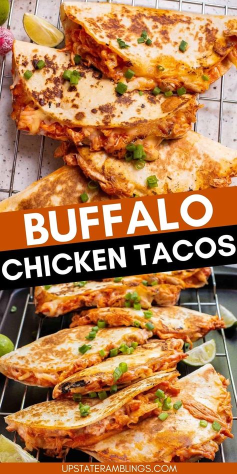 Craving something different for taco night? Try these Buffalo Chicken Tacos, where crispy tortillas meet a spicy, tangy chicken filling. This recipe adds a fun twist to a classic favorite, making it a standout option for your next meal. Shredded Buffalo Chicken Tacos, Healthy Buffalo Chicken Tacos, Buffalo Chicken Filling, Diced Chicken Tacos Recipe, Buffalo Chicken Quesadilla Recipe, Chicken Bacon Tacos, Healthy Taco Night, Buffalo Chicken Street Tacos, Buffalo Tacos Chicken