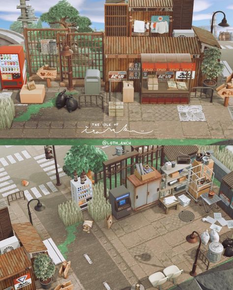 📦 entrance of irasaku ^w^ to the left there’s a newsstand with the latest island news 📰 to the right there’s a space for trading 🎁 Animal Crossing Entrance Ideas Airport, Acnh Rural, Acnh Entrance, Acnh Japanese, Rural Japan, City Core, Japanese Island, Background References, Acnh Ideas