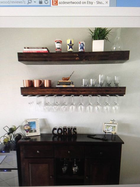 Please read all info and shop policies at bottom of page.  This listing is for 2- shelves one with the wine glass holders and one with out the holders, the shelf sizes are 18- 48 long. shelves in second photo are 48 long 11 deep and 4 inches tall with the multi edge, the shelves have Crockery Cupboard, Shelf Bar, Wine Glass Shelf, Glass Shelves In Bathroom, Glass Shelves Decor, Glass Shelf Brackets, Glass Shelves Kitchen, Wine Shelf, Floating Glass Shelves