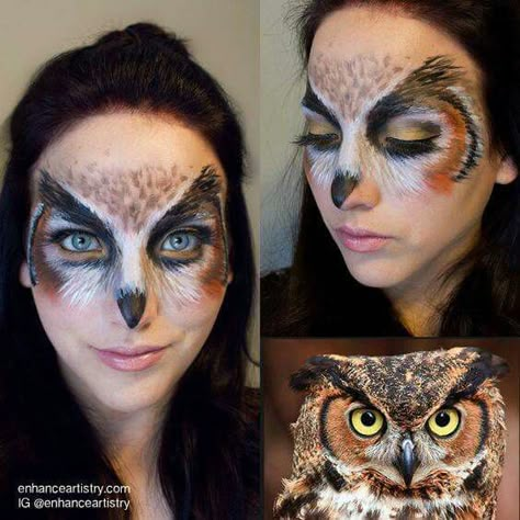 Hair Fall Mask, Owl Makeup, Peacock Makeup, Halloween Maquillaje, Animal Face Paintings, Owl Halloween, Animal Makeup, Owl Costume, Theatre Makeup