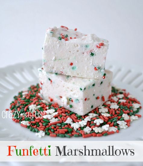 Funfetti Marshmallows - Crazy for Crust Funfetti Marshmallows, Funfetti Christmas, Christmas Marshmallows, Homemade Marshmallow Recipe, Crazy For Crust, Christmas Delights, Recipes With Marshmallows, Homemade Marshmallows, Homemade Candies