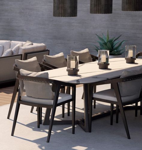 Luxury Outdoor Furniture | Luxury Commercial Furniture | Coco Wolf Beautiful Outdoor Dining Spaces, Outdoor Dining Table Lighting, Exterior Dining Area, Outdoor Dining Uk, Outdoor Dining Table Modern, Dining Area Outdoor, Exterior Table Design, Outdoor Dining Table Ideas, Outdoor Dining Area Ideas