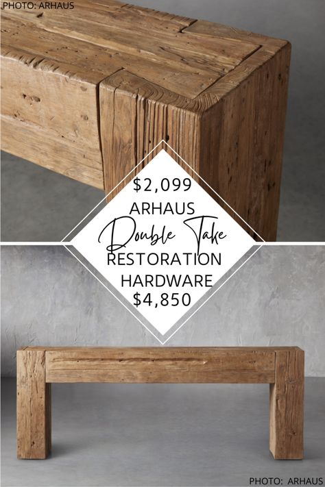 RESTORATION HARDWARE RECLAIMED ENGLISH BEAM CONSOLE TABLE DUPE — KENDRA FOUND IT Wood Entry Table Decor, Arhaus Ubud Console, Rustic Beam Console Table, Rustic Console Tables Entryway, Chunky Entryway Table, Arhaus Entryway, Reclaimed Wood Entry Table, 2 Console Tables Side By Side, Arhaus Console Table