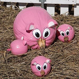 Pink Pig Pumpkins! My son saw this and said, "That's a generation of pumpkin hogs"! Pumkin Ideas, Carve Pumpkins, Happy Halloweenie, Pumpkin Decorating Contest, Pumpkin Contest, Hallowen Ideas, Pumpkin Designs, Pumpkin Carvings, Creative Pumpkins