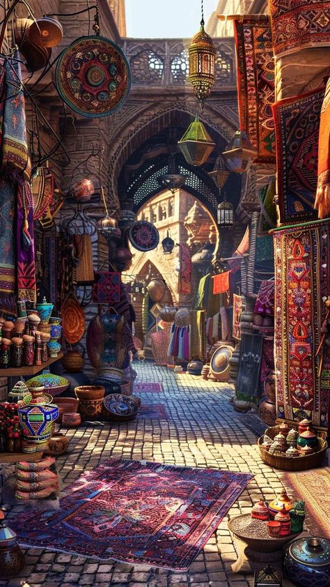 Fantasy Middle East, Fantasy Bazaar, Middle East Aesthetic, Islamic Culture Art, Babylon Art, Egyptian Movies, Al Qur'an Photography, Medieval Market, A Level Art Sketchbook