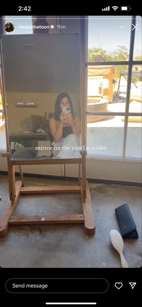 Megan Batoon Instageam story - mirror on easel Mirror On Easel, Plexiglass Easel, Painted Cheval Mirror, Black Easel Mirror, Easel Mirror, Easel Stand For Heavy Mirror, Megan Batoon, Salon Ideas, Mirror