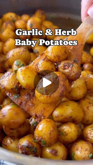 Mary Markarian on Instagram: "BEST ONE PAN POTATOES🔥 with Garlic, butter, & herbs🌿RECIPE ⬇️ INGREDIENTS- 1 1/2 lbs small potatoes. I’m using baby creamers. Washed & dried.  2 Tbsp olive oil  Kosher salt to taste 2 tsp paprika. Mild or spicy.  1 Tbsp @momcavefoods Burger seasoning or any garlic based seasoning blend.  1 Tbsp butter Handful chopped parsley 2 cloves minced garlic.  DIRECTIONS- Over medium heat, add potatoes to a pan and drizzle with olive oil. Add salt, cover and cook until potatoes are knife tender. Add in the remaining ingredients and sauté until slightly browned and crispy. Serve immediately and enjoy! These make the best side dish! #mamamaryskitchen #mimosasandsamosas #easyrecipes #potatoes #vegetarianrecipes #sidedish #cooking #explore #reels #foodreels" Saute Potatoes Recipes, Creamy Small Potatoes Recipe, Garlic Butter Baby Potatoes, Small Potatoes Recipe Ovens, One Pan Potatoes, Mini Potato Recipe, Creamer Potatoes Recipes, Small Potatoes Recipe, Pan Potatoes