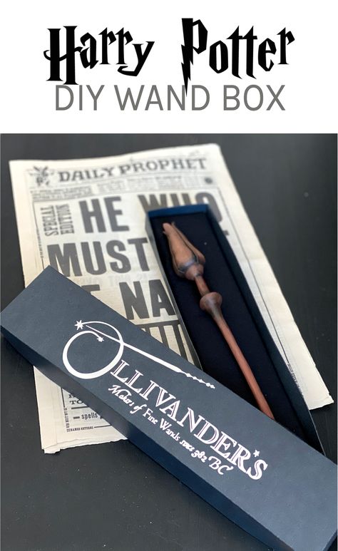 I can't imagine a more perfect party favor for a Harry Potter birthday party than a wand. These DIY Ollivander's wand boxes are a great way to present your wands to your guest witches and wizards, who will feel like they've just gone shopping at Ollivander's shop in Diagon Alley. Head over to my blog for step by step directions for making these wand boxes from Harry Potter. Diy Ollivanders Wand Shop, Harry Potter Wand Box Diy, Harry Potter Diagon Alley Diy, Wand Boxes Diy, Olivanders Wand Box Printable, Ollivanders Wand Box Printable, Ollivanders Wand Shop Printable, Olivanders Wand Shop Printable, Olivanders Wand Shop Sign