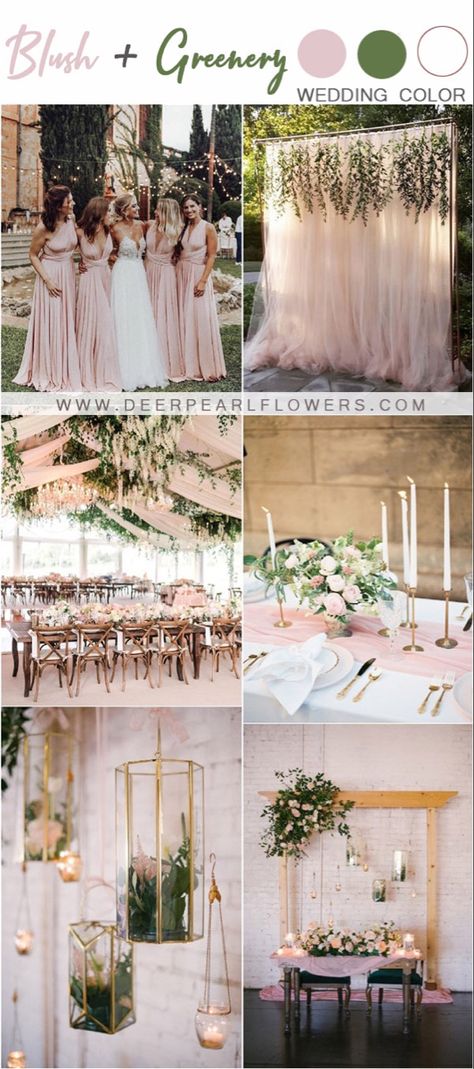 Pink And Greenery Wedding, Wedding Color Themes, Pink And Green Wedding, Deer Flowers, Popular Wedding Colors, Wedding Color Ideas, Rustic Wedding Decorations, Pearl Flowers, Green Wedding Colors