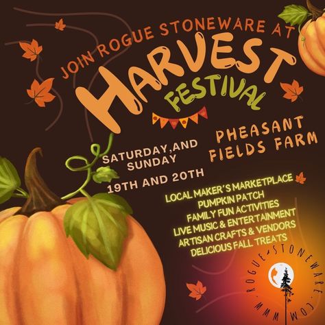 Join us for the Harvest Festival at Pheasant Fields Farm on October 19th and 20th! 🎃 Experience the perfect fall celebration with a local handmade maker's marketplace, a stunning pumpkin patch, and a hayride through the cornfield. The beauty of Southern Oregon truly shines here! Don’t miss out on the autumn magic—come celebrate with us! #HarvestFestival #PheasantFieldsFarm #FallInOregon #PumpkinPatch #Hayride #LocalMakers #AutumnCelebration #SouthernOregon #FarmFun #FallVibes #ExploreLoca... Festival Invitation, Harvest Festivals, Pumpkin Festival, Large Pumpkins, Farm Fun, Banner Designs, Banner Templates, Autumn Magic, Fun Family Activities