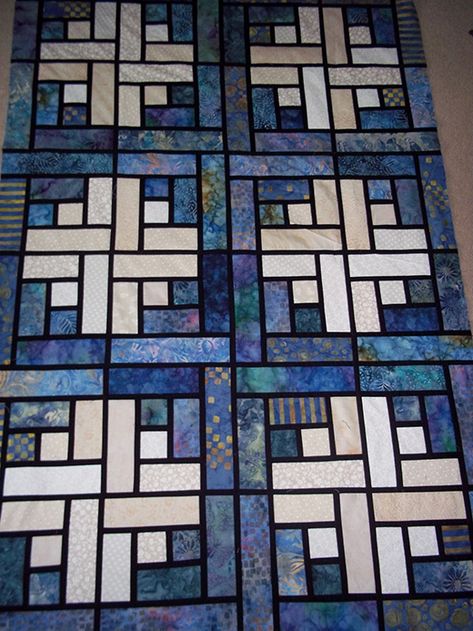 Stained Glass Log Cabin Quilt Log Cabin Quilt Pattern, Log Cabin Quilt Blocks, Log Cabin Designs, Stained Glass Quilt, Cross Quilt, Quilt Retreat, Cabin Quilt, Batik Quilts, Log Cabin Quilts