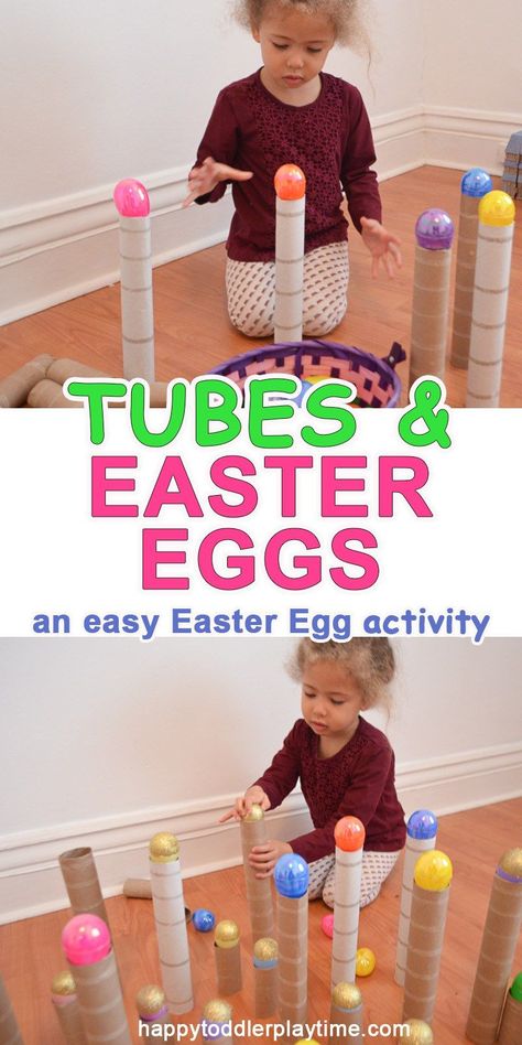 Tubes and Easter Eggs – HAPPY TODDLER PLAYTIME Easter Egg Activities, Easter Activities For Toddlers, Easter Crafts For Toddlers, Easter Preschool, Easter Activities For Kids, Spring Preschool, Toddler Easter, Easter Activities, Toddler Learning Activities