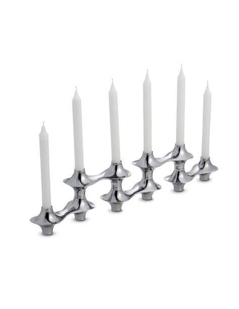 The Cortina Hinged Candelabra is a literal twist on a classic candelabra. Holding 6 candles, you can turn the hinges for a variety of different shapes and appearances. Customize it to accommodate any table or aesthetic in your home. Candle Table Centerpieces, Silver Candelabra, Christmas Table Centerpieces, Silver Candlesticks, Vase Crafts, Metal Candle Holders, Candle Diffuser, Home Candles, Taper Candles