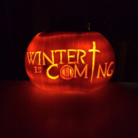 Game of Thrones pumpkin carving. Winter is Coming Game Of Thrones Pumpkin Carving, Pumpkin Carving Ideas Easy Simple, Game Of Thrones Pumpkin, Pumpkin Carving Ideas Easy, Game Of Thrones Halloween, Holiday Crafts Decorations, Halloween Pumpkin Carving Stencils, Pumkin Carving, Pumpkin Decorating Contest