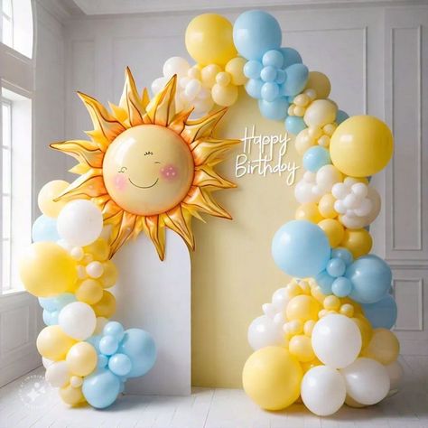 Around The Sun Birthday Party, Birthday Decorations Simple, Sun Birthday Decorations, Sunshine Birthday Theme, Sunshine First Birthday, Decoration Buffet, Birthday Theme Decoration, Sunshine Birthday Parties, Flower Birthday Party