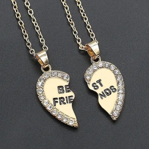 Best Friends Jewelry Pendant * Friendship * Gold Alloy Finish *Split Heart Best Friend Letters, Bff Jewelry, Friend Jewelry, Bff Necklaces, Crystal Heart Pendant, Rhinestone Choker Necklace, Best Friend Jewelry, Best Friend Necklaces, Friendship Jewelry