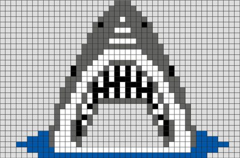 Shark Pixel Art from BrikBook.com #Shark #fish #animal #jaws #pixel #pixelart #8bit Shop more designs at http://www.brikbook.com Shark Perler Bead Pattern, Shark Pixel Art, Shark Pixel Art Grid, Shark Cross Stitch Pattern, Shark Alpha Pattern, Jaws Cross Stitch Pattern, Pixel Quilting, Cross Stitch Silhouette, Shark Pattern