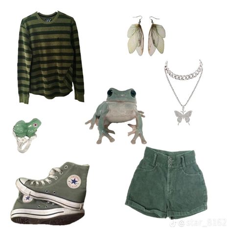 Frog Core Aesthetic, Frog Outfit Aesthetic, Frog Inspired Outfit, Frog Core, Outfit Ideas Green, Tree Frog, Green Frog, + Core + Aesthetic, Aesthetic Outfit