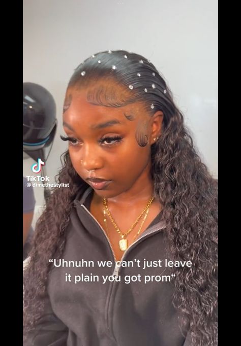 Half Up Half Down Hair With Rhinestones, Prom Hair With Pearls In It, Prom Hairstyles For Black Women With Diamonds, Ponytail With Pearls Black Women, Blonde Prom Hairstyles For Black Women, Rhinestones In Hair Black Women, Prom Hairstyles With Pearls, Diamond Hair, Stunning Prom Dresses