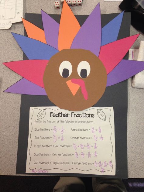 Thanksgiving Fractions, Fun Fractions Activities, Fractions Craft, Thanksgiving Math Centers, Turkey Math, Thanksgiving Art Projects, 3rd Grade Fractions, Learning Fractions, Doodle Bugs