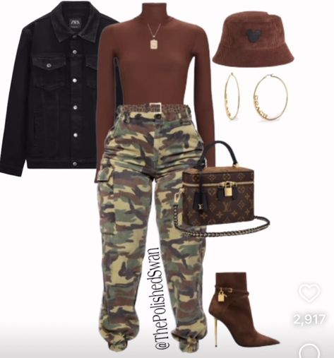 Camoflauge Outfits Black Women, Camoflauge Outfits, Military Outfits, Curvy Fashion Summer, Fall Outfits Black Women, Camo Outfit, Trendy Outfits Inspiration, Outfits Black Women, Outfit Black Women