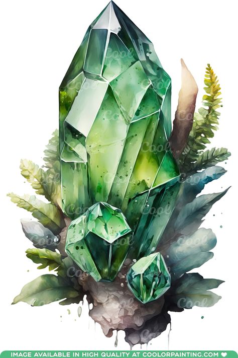 Crystal Clipart, Crystals Watercolors, Crystal Illustration, Crystal Painting, Paints And Brushes, Crystal Drawing, Props Art, Emerald Crystal, Sketch Tattoo Design