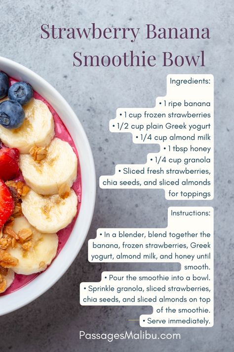 Strawberry Smoothie Recipe No Banana, Açaí Bowl Recipes, Fruit Bowl Recipes Healthy, Smoothie Bowl Recipe Banana, Good Fruit Combinations, Yogurt Acai Bowl, How To Make A Healthy Smoothie Bowl, How Do You Make Acai Bowls, Healthy Breakfast Fruit Ideas