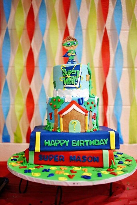 Super Why Birthday cake by Shandi Cakes Super Why Birthday Party, Super Why Birthday Cake, Ryans World Birthday Cake, Ryan’s World Birthday Party, Super Why Cake, Super Why Party, Super Why Birthday, Super Why, 2nd Birthday Boys