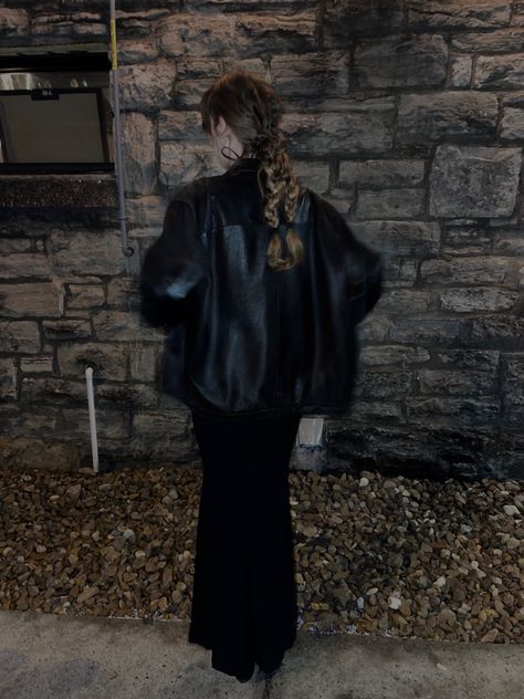 fall outfit fall outfit inspo leather jacket outfit skims dress braids vintage fashion Dress With Jacket Outfit, Outfit Inspo Leather Jacket, Jacket Over Dress, Dress Leather Jacket, Leather Jacket Outfit, Leather Jacket Dress, Braided Hairstyle, Dress Leather, Personal Style Inspiration