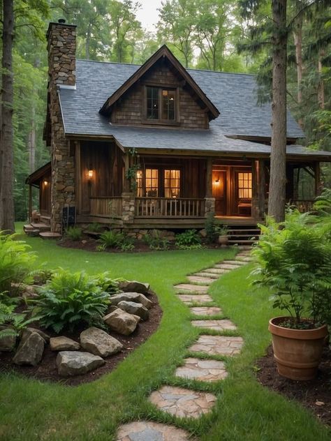 Cabin Backyard, Rustic House Exterior, Country Home Exterior, Log Cabin Exterior, Dream House Aesthetic, Little Cabin In The Woods, Cabin Aesthetic, Log Cabin Rustic, Cabin Exterior