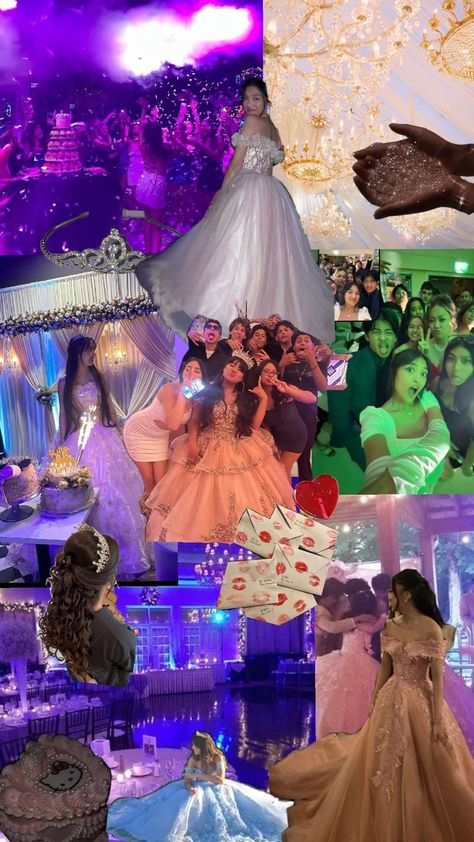 aesthetic collage of filipino debut / sweet 16 / quince  party philippines, teenage girl dresses letters tiaras cake and more aesthetic collaging photographs Filipino Debut, Debut Ideas, Collage Images, Collage