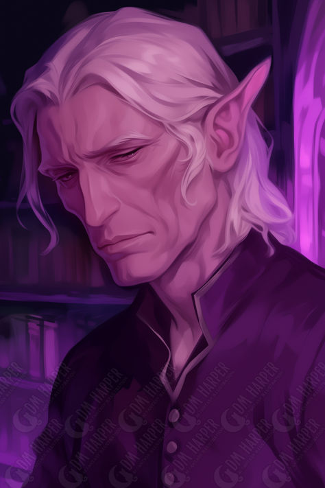 Faelion Moonblade, Astral Elf Bookseller, retired officer from Xaryxian Imperial Intelligence, The Astral Tactics Library, Rock of Bral, Spelljammer Astral Elf Dnd, Imperial Intelligence, Astral Elf, Dnd Portraits, Dnd Npc, D D Character Ideas, Elf Art, Dnd Art, Character Ideas