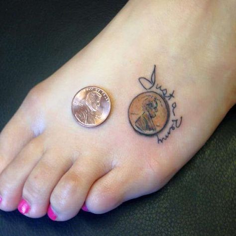 Just a penny... Actual size with her mom's handwriting, do… | Flickr Penny Tattoo Simple, Lucky Penny Tattoo, Penny Tattoo Ideas, Penny Tattoo, Grandpa Tattoo, Lucky Tattoo, Matching Tats, Heaven Tattoos, Mother Tattoos