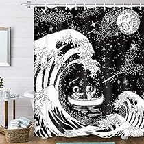 Bathroom Japanese, Black White Shower Curtain, Floral Bathroom Decor, Funny Shower Curtains, Art Shower Curtain, Waves Art, Black Shower Curtains, Plastic Curtains, Unique Shower Curtain