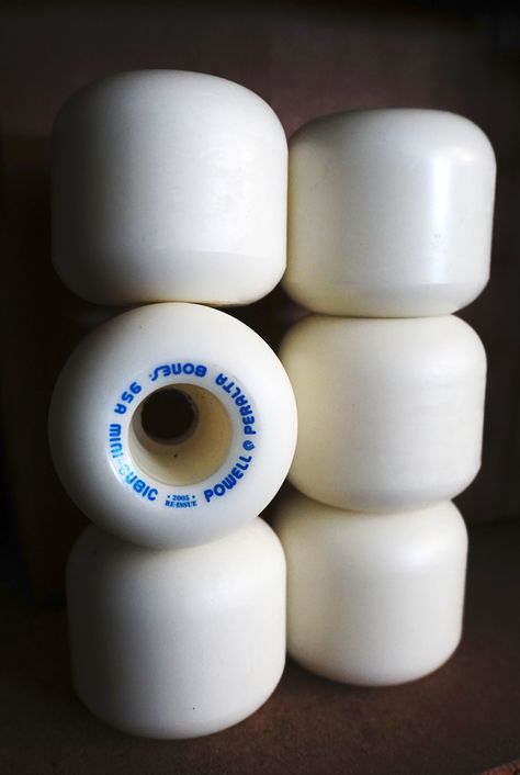 64mm 95a Mini-Cubics. These wheels were introduced in the early 80's & originally available in Yellow 90a, Green 93a, and Purple 93a. Powell Peralta, Skate Wheels, Golden Dragon, Skateboard Wheels, Mini Logo, Mini Logos, Longboards, Stone Age, Skateboard Art