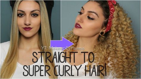 Straighten to super curly hair tutorial! Lee stafford. Chopstick styler. Curls. Big hair. Massive curls. Curly hair. Chopstick Tutorial, Hairstyles At Home, Super Curly Hair, Everyday Curls, Really Curly Hair, Wavy Hair Overnight, Curly Hair Overnight, Chopstick Hair, Curly Hair Tutorial