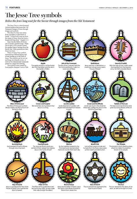 Advent" Jesse tree symbols - Hawaii Catholic Herald Advent Symbols, Jesse Tree Symbols, Jessie Tree, Jesse Tree Advent, What Is Home, Jesse Tree Ornaments, Advent Crafts, Catholic Christmas, Jesse Tree