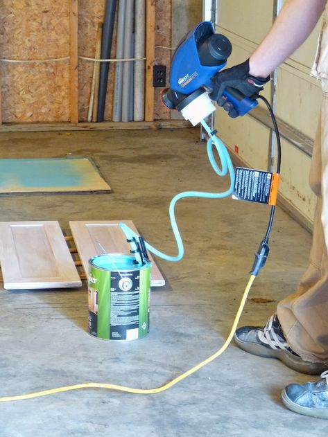 Airless paint sprayer - no compressor needed! Painting Equipment, Hvlp Paint Sprayer, Best Paint Sprayer, How To Paint Kitchen Cabinets, Airless Paint Sprayer, Paint Cabinets, Kitchen Cabinet Inspiration, Paint Kitchen Cabinets, Tips For Painting